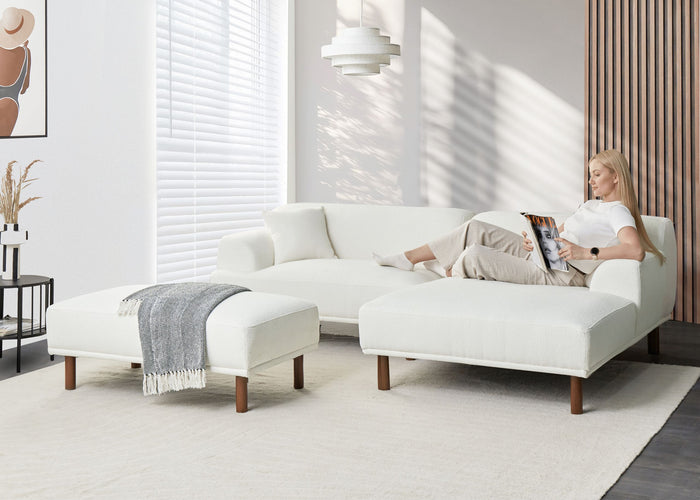 Beliani - HOLT - Hoekbank met ottomaan - Taupe - Linkszijdig - Bouclé