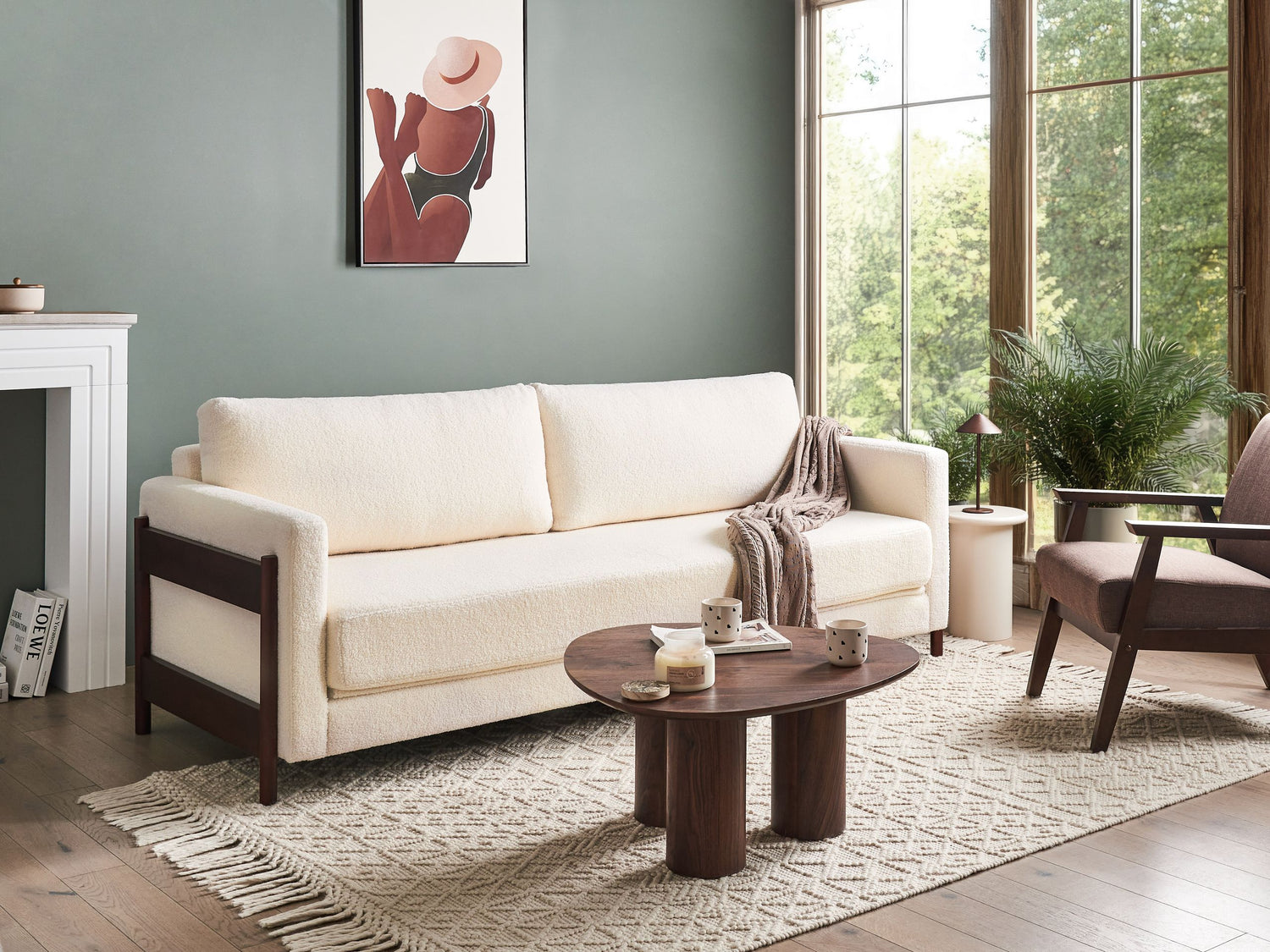 Beliani - ORSA - Slaapbank - Wit - Bouclé