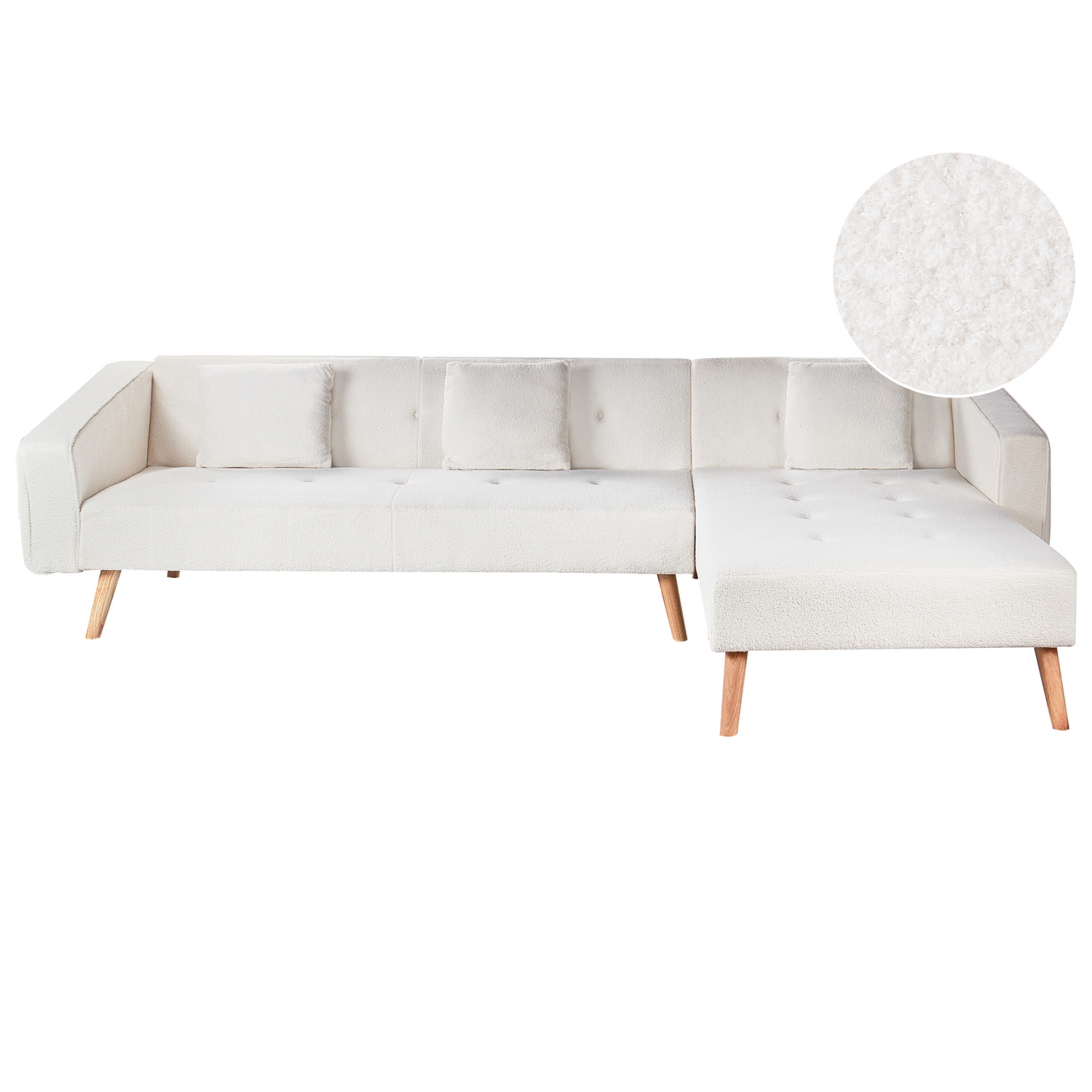 Beliani - VADSO - Hoekslaapbank - Gebroken wit - Linkszijdig - Bouclé