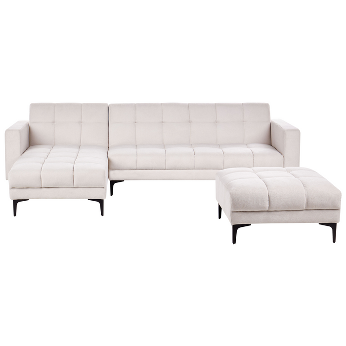 Beliani-ALNES-Hoekbank met ottomaan-Gebroken wit-Rechts-Polyester