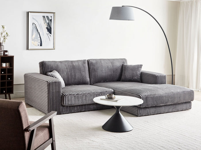 Beliani-LOFOTEN-Hoekbank 3-zits-Donkergrijs-Linkszijdig-Corduroy