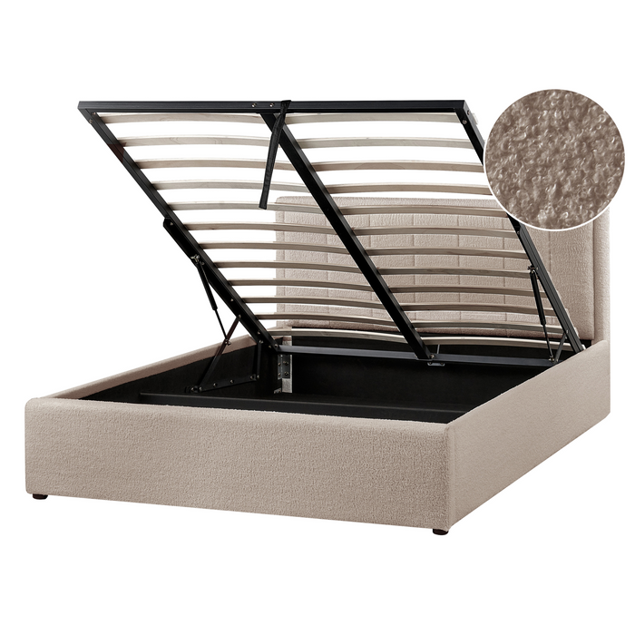 Beliani-MONTLAUR-Bed met opbergruimte-Taupe-140 x 200 cm-Bouclé