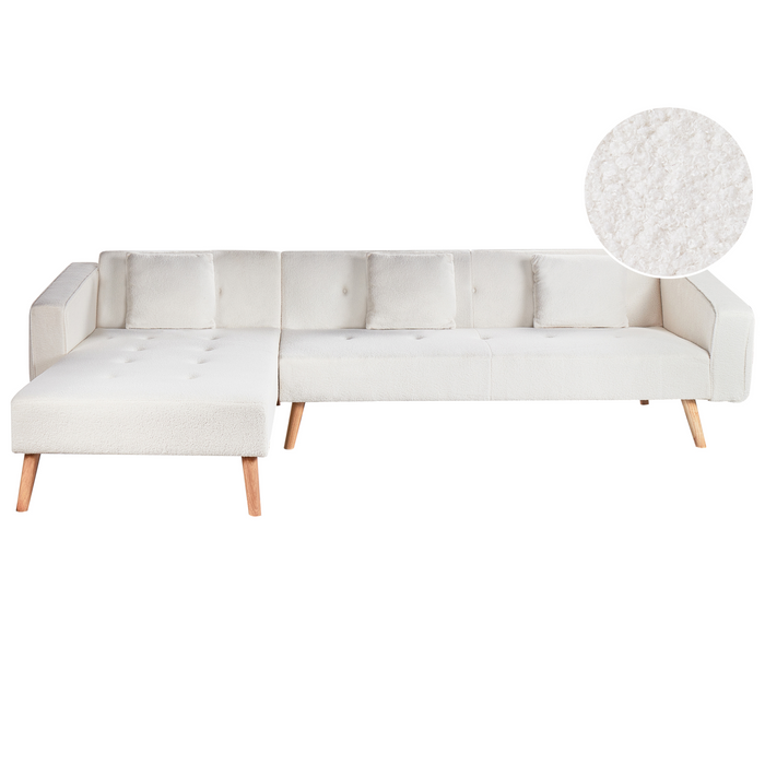 Beliani - VADSO - Hoekslaapbank - Gebroken wit - Rechterzijde - Bouclé