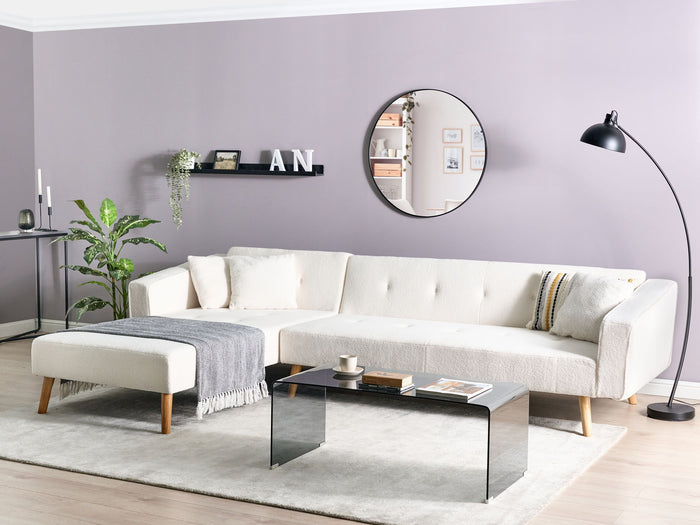 Beliani - VADSO - Hoekslaapbank - Gebroken wit - Rechterzijde - Bouclé