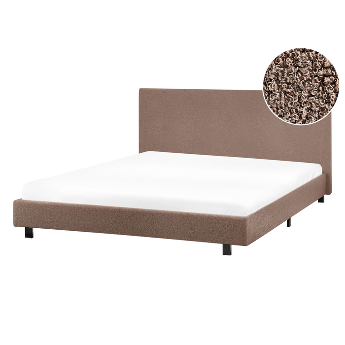 Beliani - ALBI - Tweepersoonsbed - Bruin - 140 x 200 cm - Bouclé