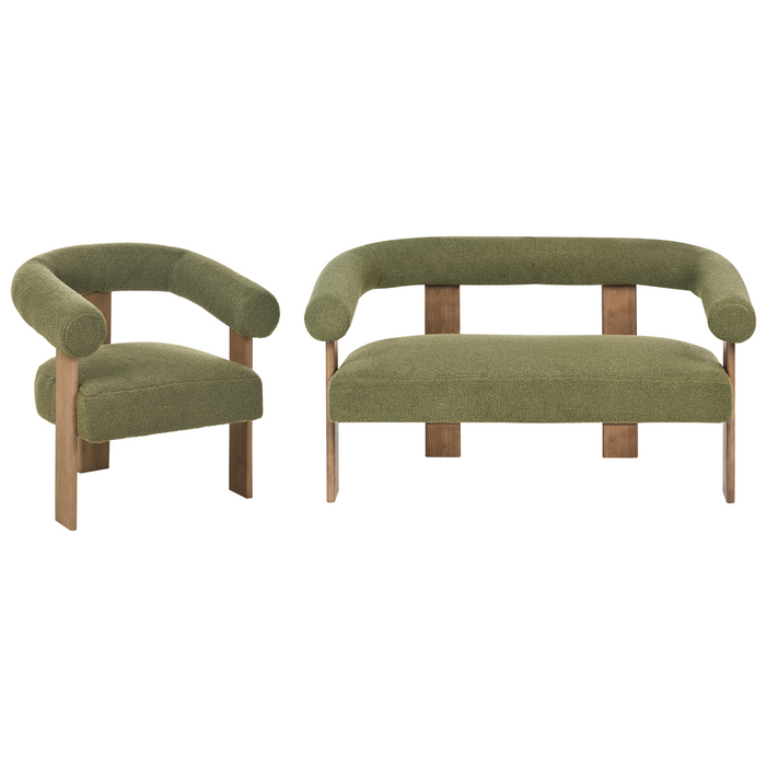 Beliani - ILBRO - Bankenset - Groen|Donkerbruin - Bouclé