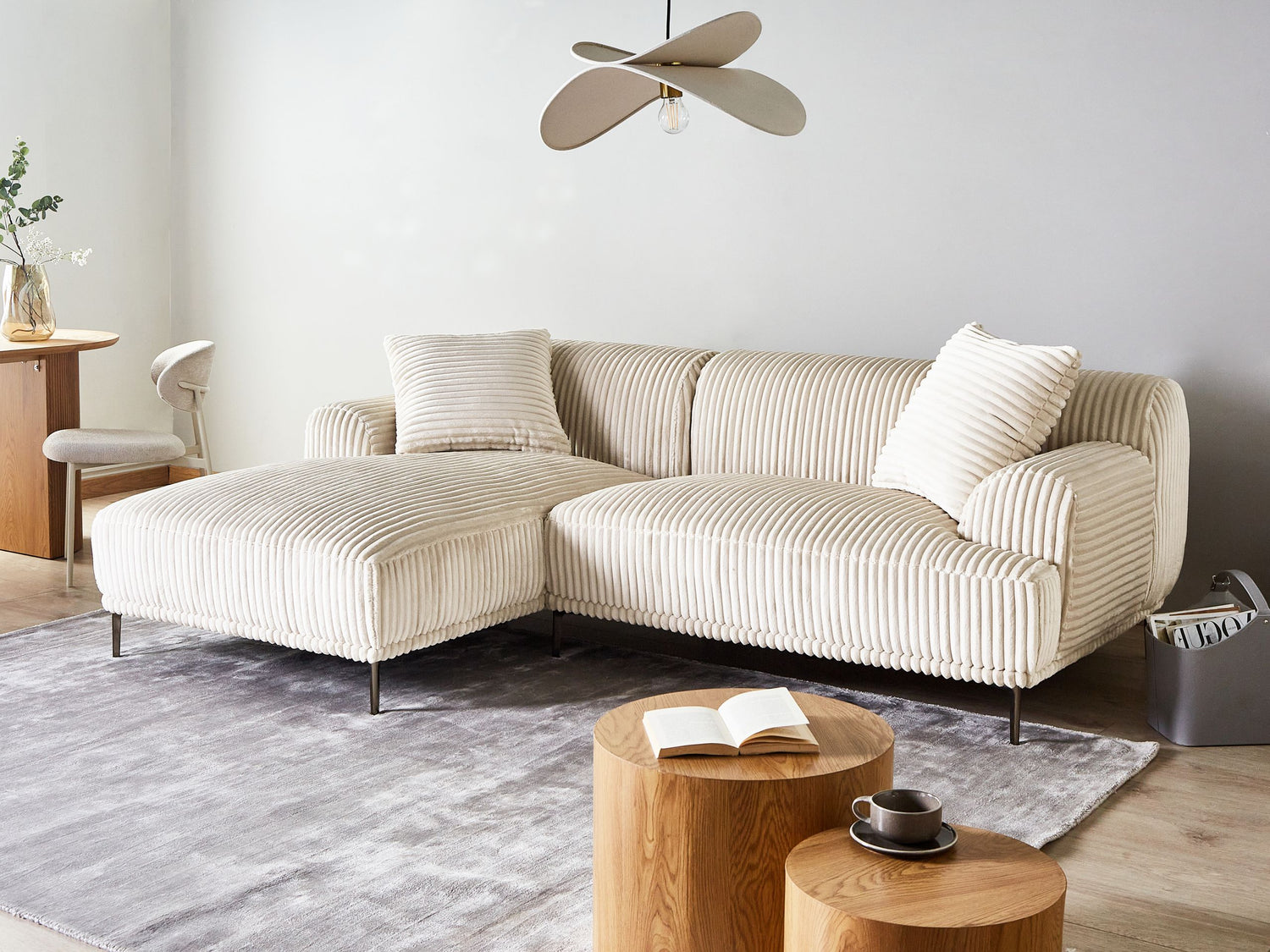 Beliani - STENUM - Hoekbank 3-zits - Wit - Rechtszijdig - Corduroy