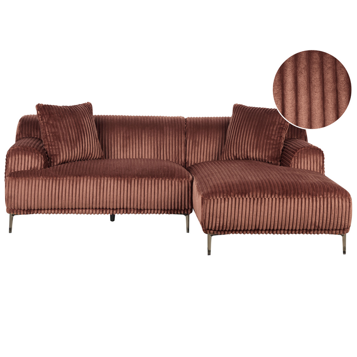 Beliani - STENUM - Hoekbank 3-zits - Bruin - Linkszijdig - Corduroy