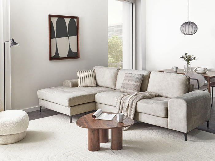 Beliani - KIRUNA - Hoekbank - Lichtbeige - Rechterzijde - Fluweel