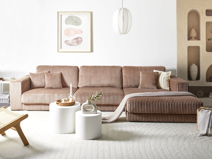 Beliani-LOFOTEN-Hoekbank 4-zits-Lichtbruin-Linkszijdig-Corduroy