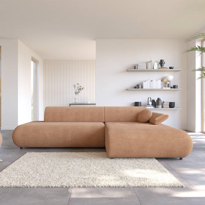 by fonQ Wisp Hoekbank met Chaise Longue Rechts met Slaapfunctie - Chenille - Terra