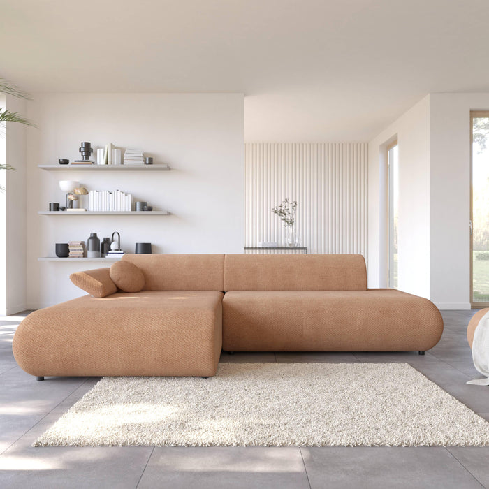 by fonQ Wisp Hoekbank met Chaise Longue Links met Slaapfunctie - Chenille - Terra