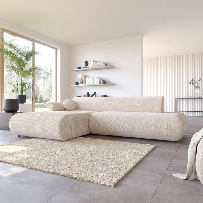 by fonQ Wisp Hoekbank met Chaise Longue Links met Slaapfunctie - Chenille - Greige