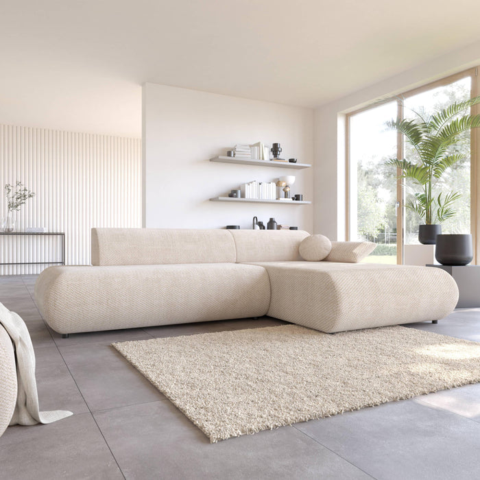 by fonQ Wisp Hoekbank met Chaise Longue Rechts met Slaapfunctie - Chenille - Greige