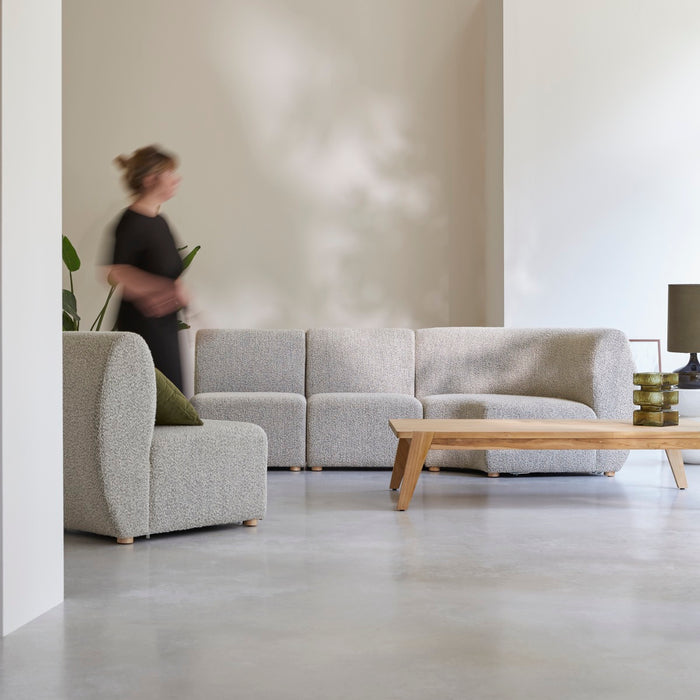 Tikamoon - Modulaire 4-zitshoekbank van massief acacia en grijze stof