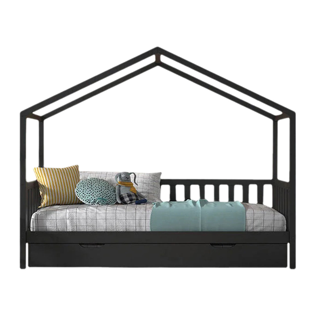 Vipack Dallas Huisbed met Hekje en Bedlade 90 x 200 cm - Antraciet