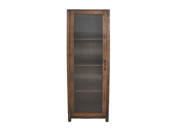 HSM Collection-Vitrinekast 1 Deur Links-60x40x180-Naturel-Mango|Glas
