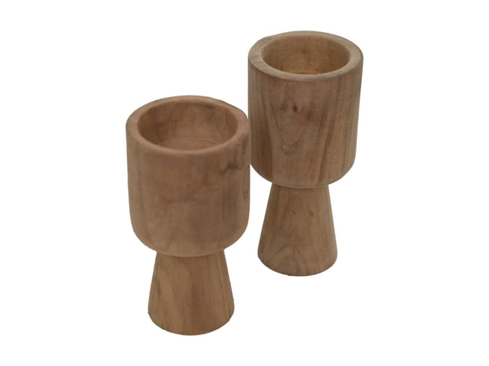 Ronde kaarsenhouder set van 2  - ø8x8x15|ø8x8x17 - Naturel - Teak