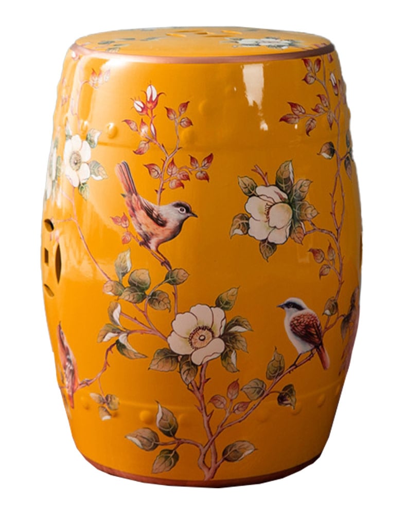 Fine Asianliving Keramische Kruk Geel Vogels