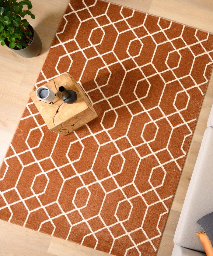 Tapeso Geometrisch vloerkleed - Aria koper - 240x340 cm