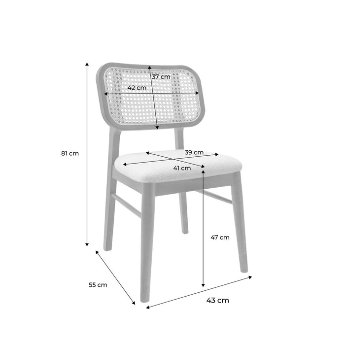 sweeek - Vintage stoel van rubberhout met vlechtwerk en boucléstof