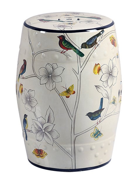 Fine Asianliving Keramische Kruk Wit Vogels