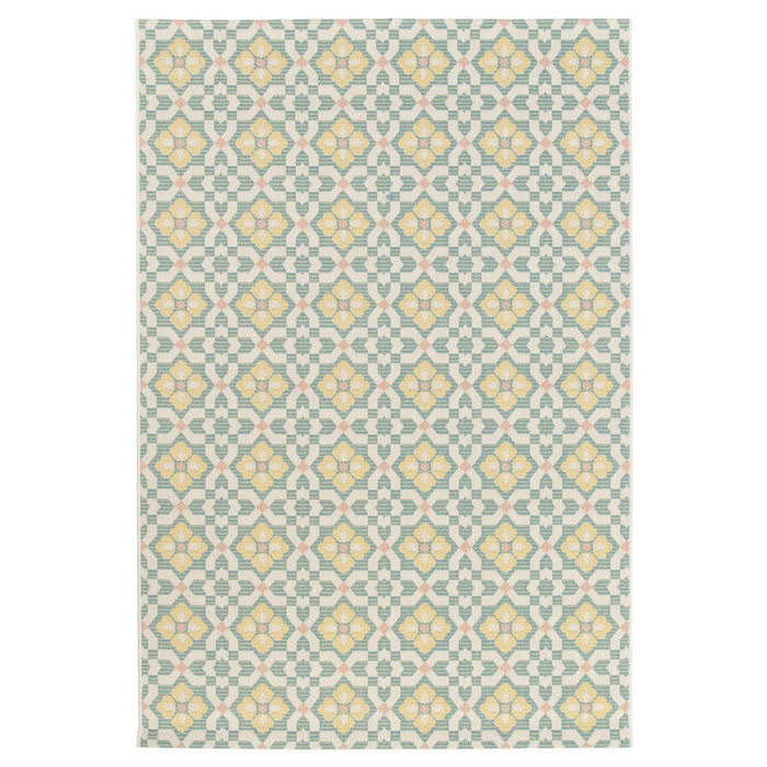 Tapeso Buitenkleed - Bubbly Tulip turquoise|geel - 200x290 cm