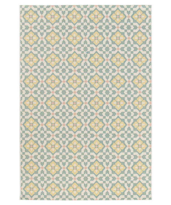 Tapeso Buitenkleed - Bubbly Tulip turquoise|geel - 200x290 cm