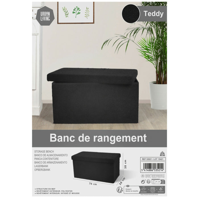 Urban Living poef|hocker|opbergbox - zwart - mdf - 76 x 38 x 38 cm