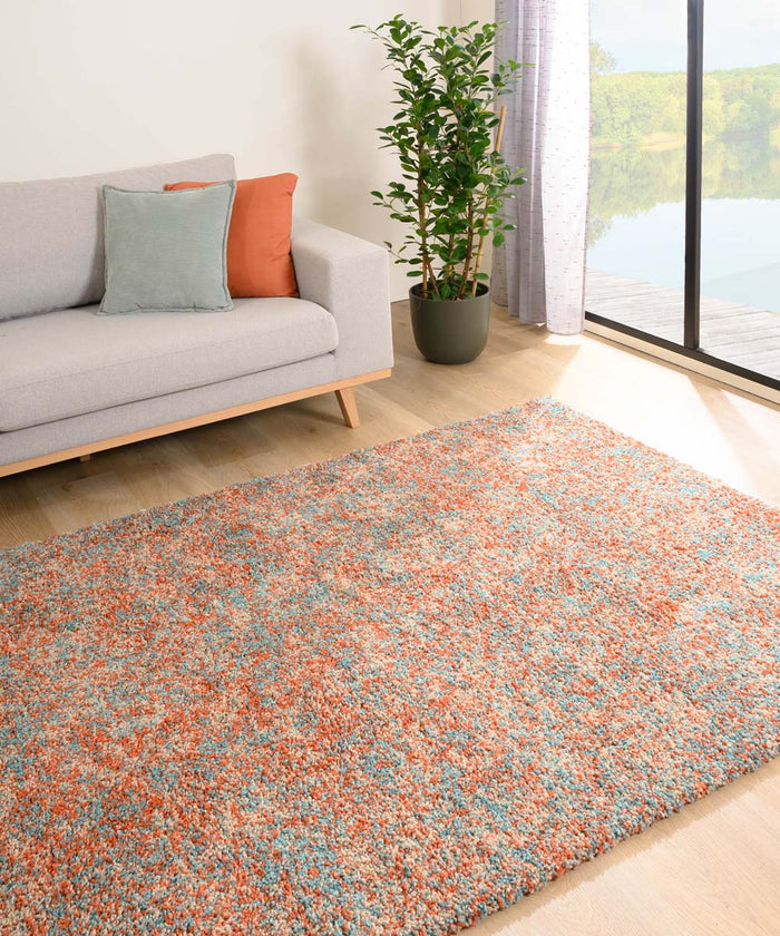 Tapeso Hoogpolig vloerkleed gemêleerd- Blend oranje|blauw - 240x340 cm