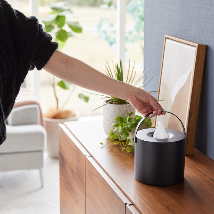 Yamazaki Tissuebox Rond met Handvat - Tower - Zwart