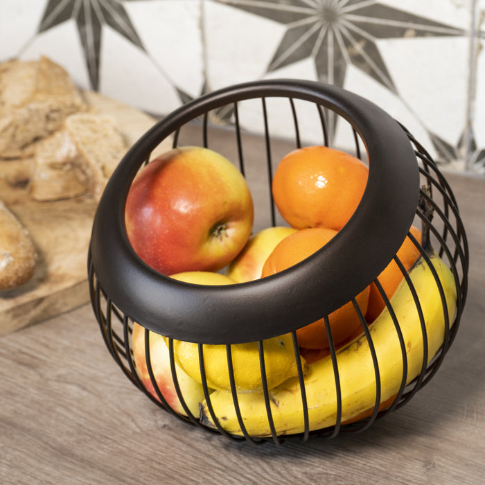 QUVIO Ronde fruitschaal metaal - Zwart met een bruine gloed