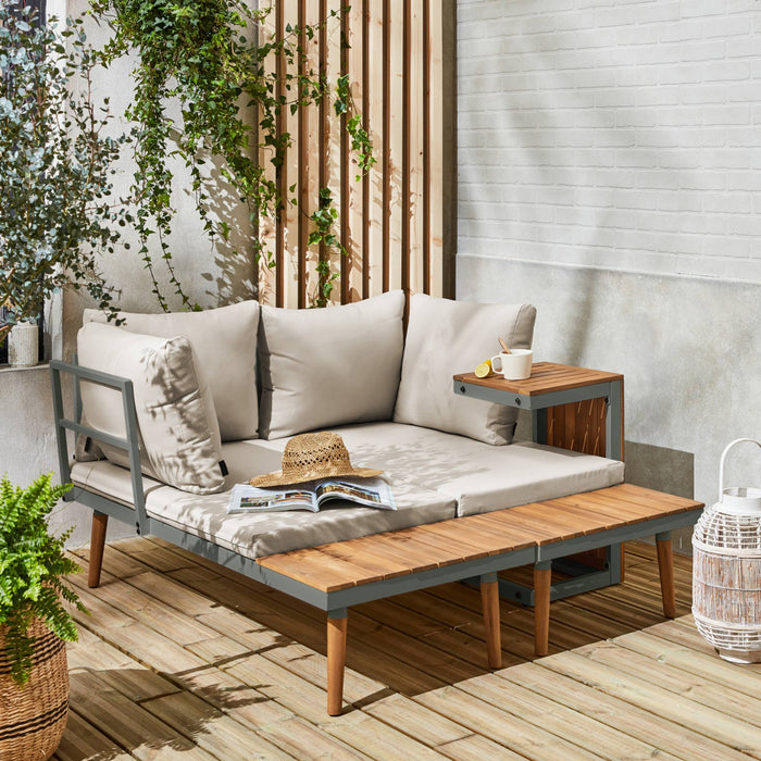 sweeek - Modulaire tuinset in aluminium en acacia, 4 zitplaatsen