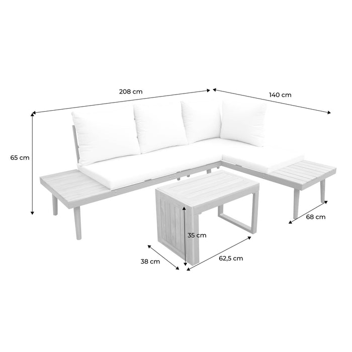 sweeek - Modulaire tuinset in aluminium en acacia, 4 zitplaatsen