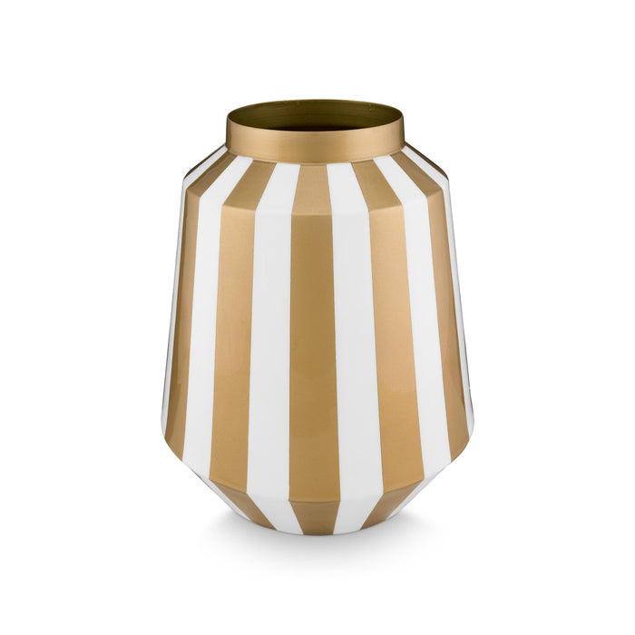 Pip Studio Vaas Stripes - Bloemenvaas van Metaal - Wit| Goud - 24x29cm