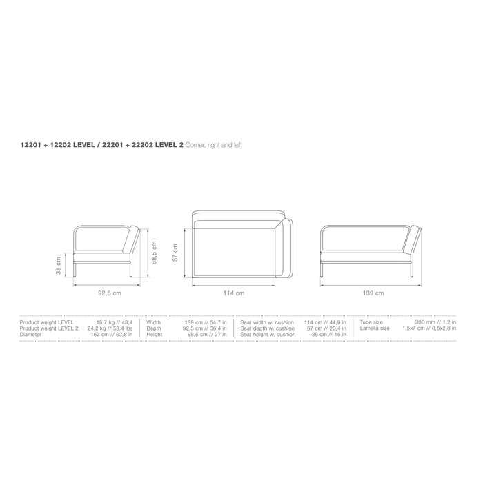 Level2 linker hoek 2-zits loungebank frame donkergrijs stof ash