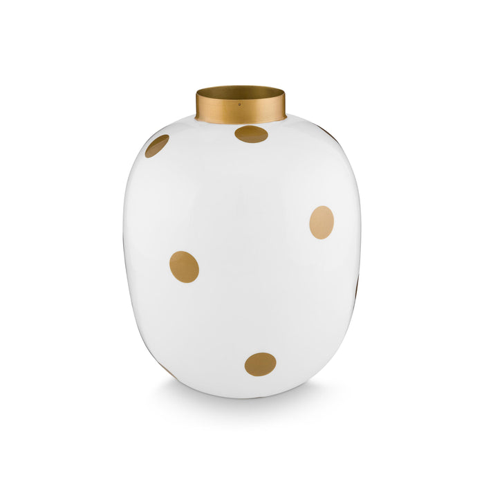 Pip Studio Vaas Dots - Bloemenvaas van Metaal - Wit| Goud - 32cm