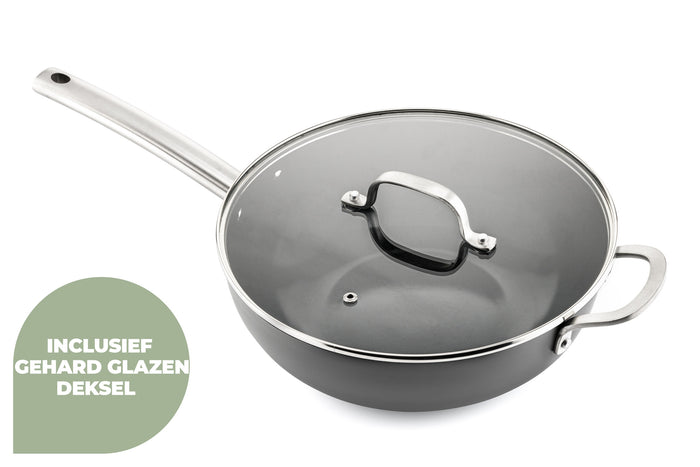 ISENVI Murray keramische wokpan met deksel 36 CM - RVS greep