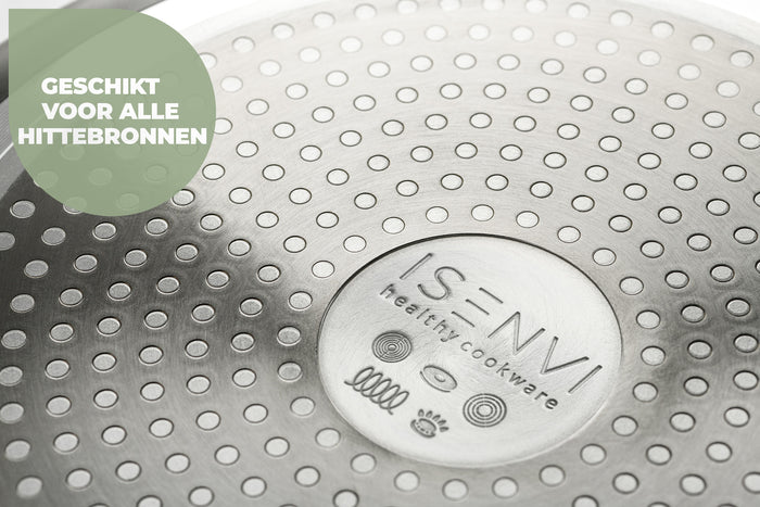 ISENVI Murray keramische wokpan met deksel 36 CM - RVS greep