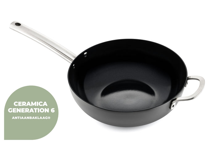 ISENVI Murray keramische wokpan met deksel 36 CM - RVS greep