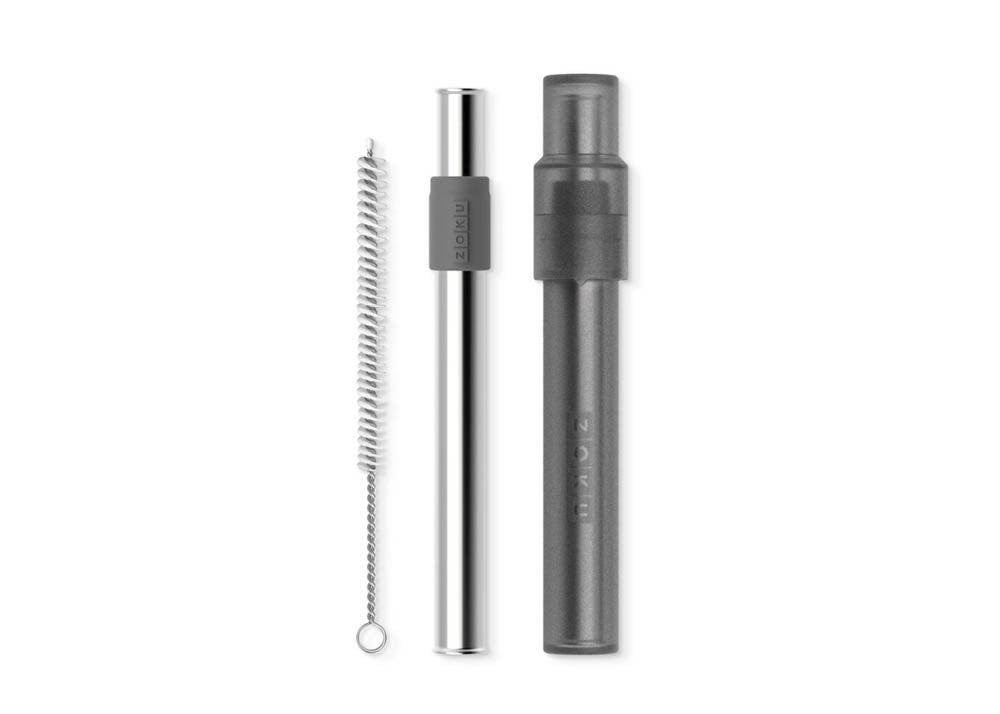 Herbruikbaar Rietje, RVS|Siliconen, BPA vrij, Grijs - Zoku | Pocket St