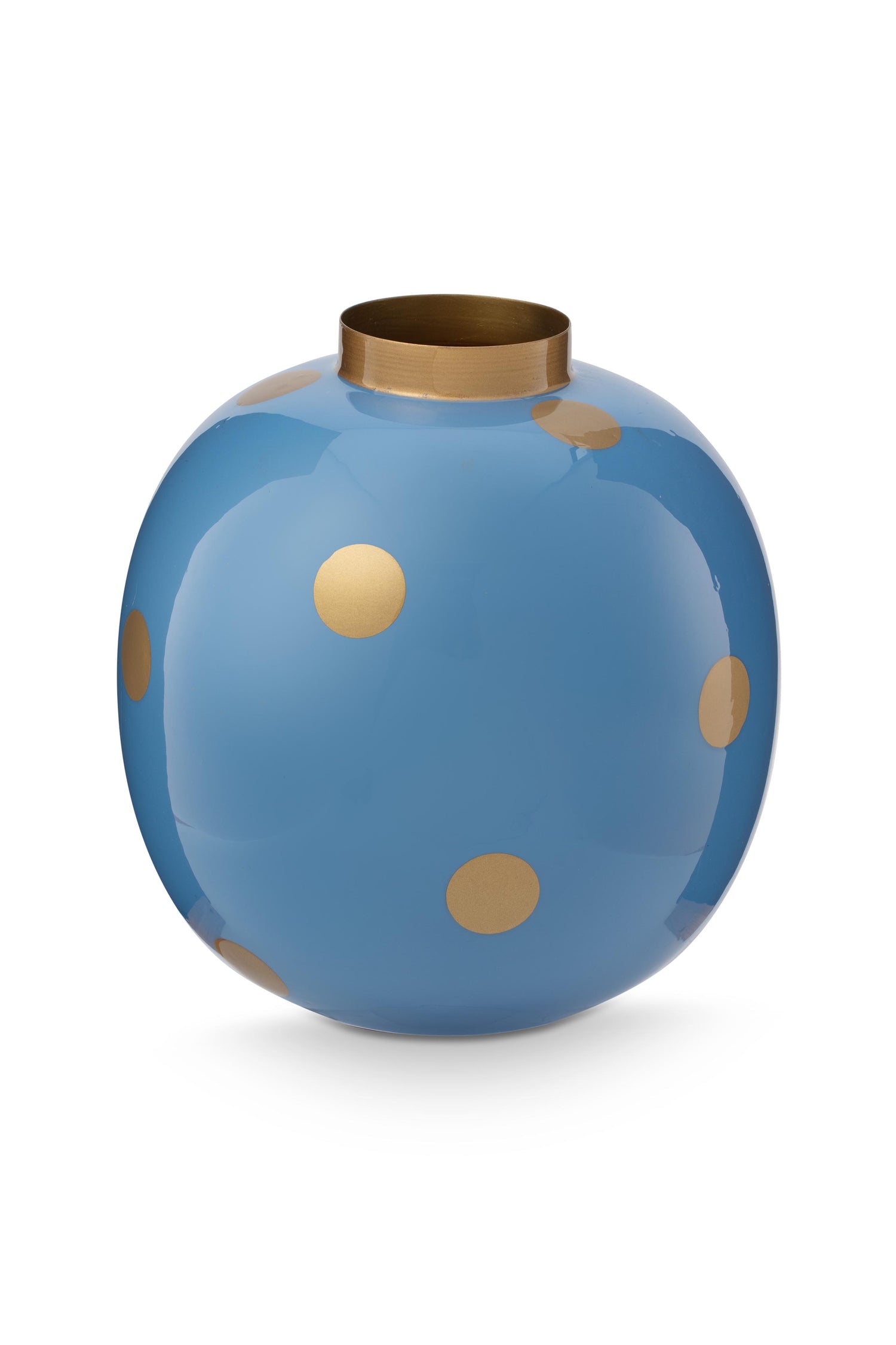 Pip Studio Vaas Dots - Bloemenvaas van Metaal - Blauw| Goud - 23cm