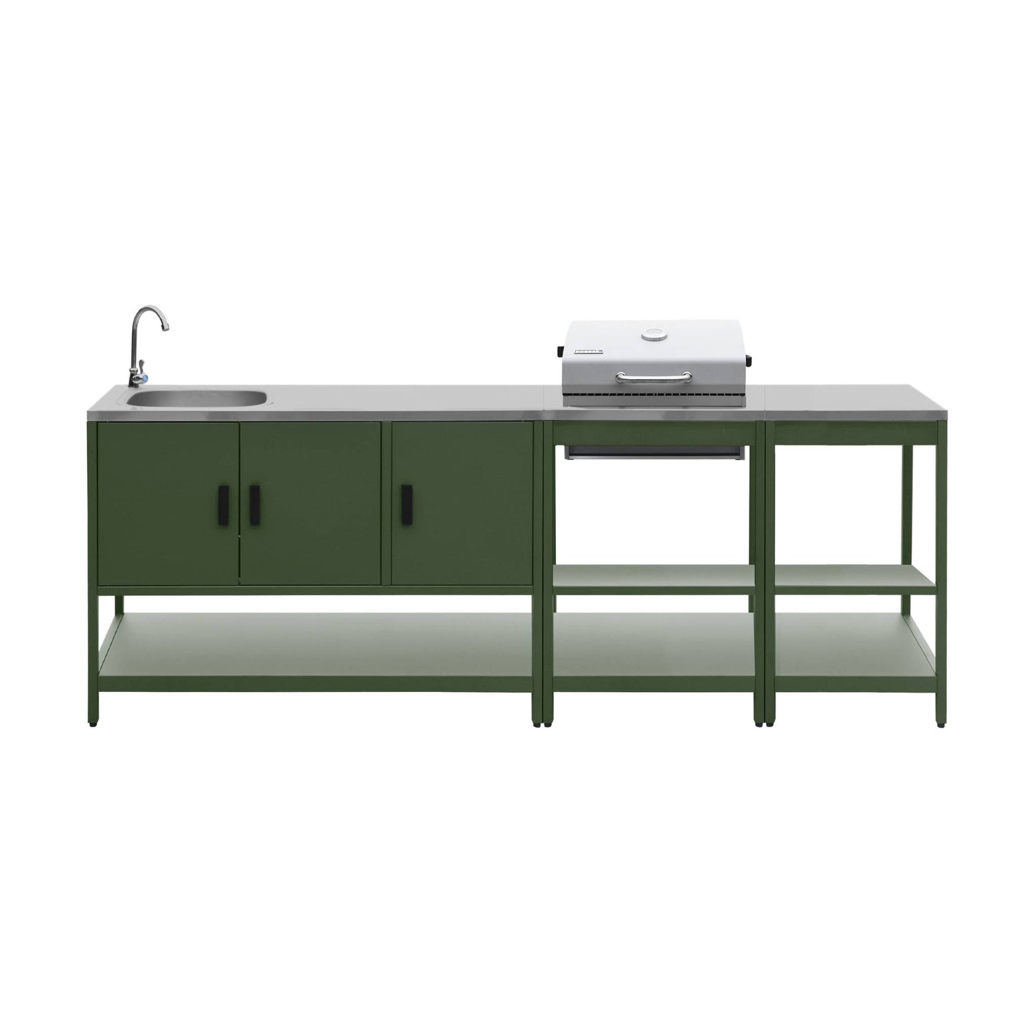 sweeek - Buitenkeuken 3 modules roestvrij staal met houtskoolbarbecue