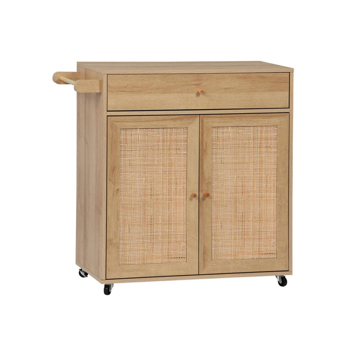 sweeek - Keukentrolley met houten decor en rotan, 1 handgreep, 1 lade,