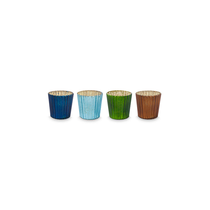 Pip Studio Waxinelichthouders Set van 4 - van Glas - Blauw - 7x7cm