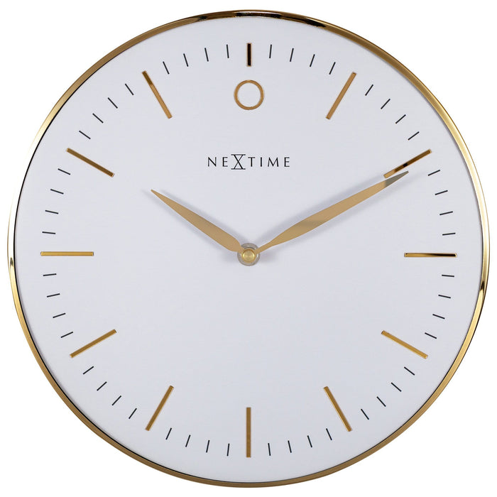 NeXtime - Design Wandklok - Geen Tikkend Geluid! - Goud|Wit- 30cm -