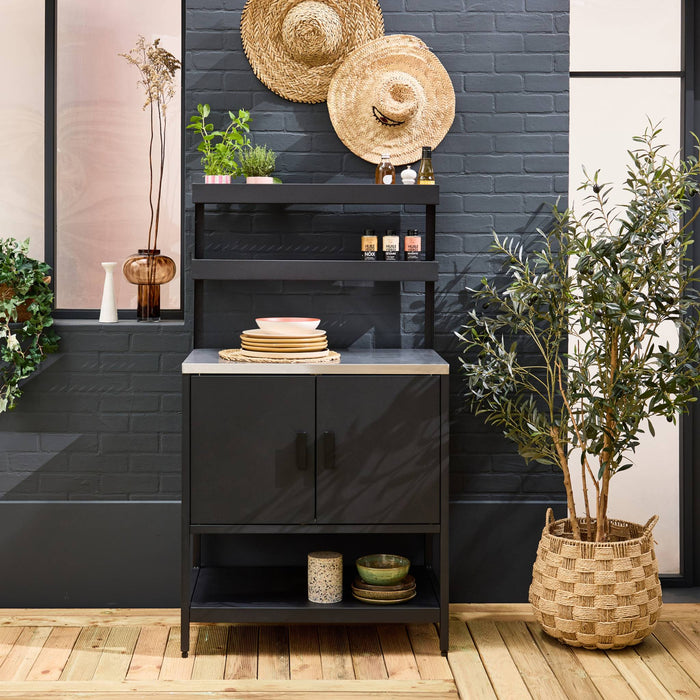 sweeek - Buitenkeuken met 2 deuren en 2 hangende planken staal L80cm