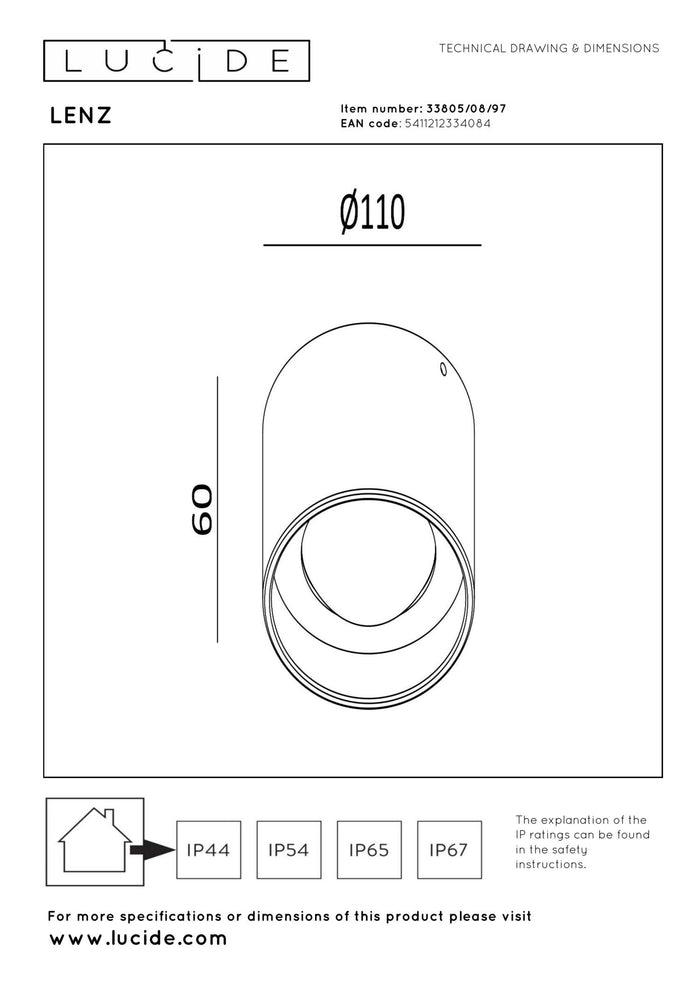 Lucide LENZ Plafondspot - Roest bruin