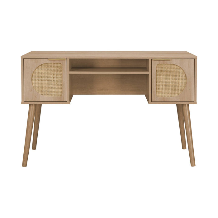 sweeek - Bureau met houten effect en rotan 2 lades