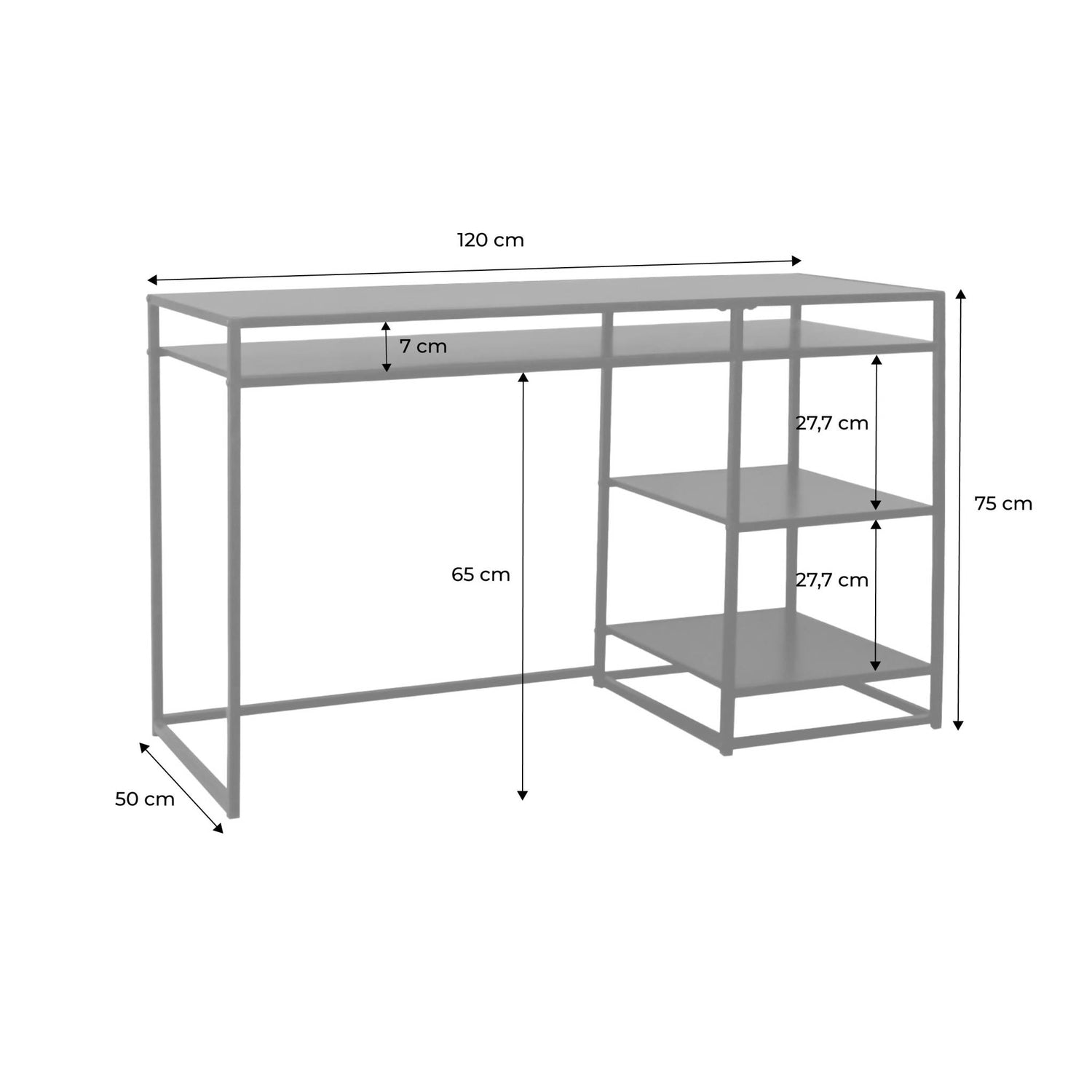 sweeek - Bureau met 2 planken in zwart metaal, 120 CM